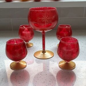 Red and Gold Goblet Set, HANDPAINTED.